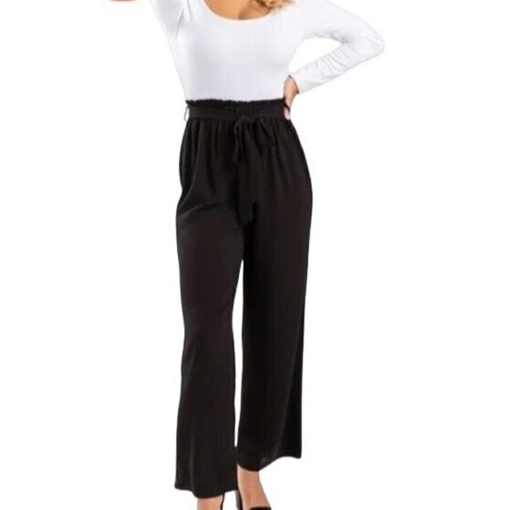 NWT Francesca's Mi Ami One piece Jumpsuit S/M Black White Wide Leg